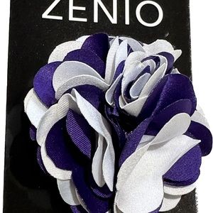 Zenio Men's Floral Lapel Pin Purple White Flower 100% Microfiber Fabric